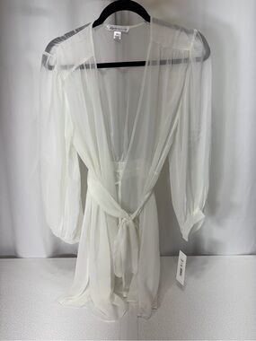 Sheer Ivory Tie-Waist Long Sleeve Romper by Rya collection 3606